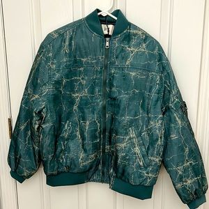 Urban Outfitters NWT BDG Marcy Nylon Bomber jacket. green with tan pattern.